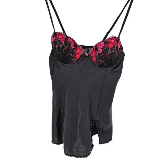 Apt 9 Intimates Womens Sz L Nightie Nightgown Black w/ Embroidered Pink Flowers - Picture 1 of 5